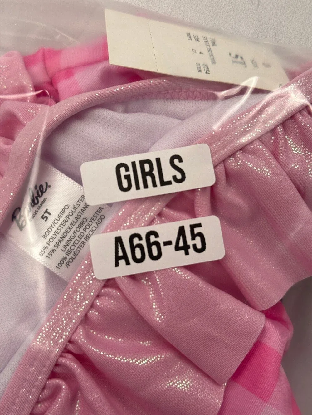 Barbie Printed Swimsuit Pink Modern Barbiecore Ruffle Detail - Girls 5T